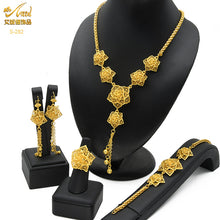Load image into Gallery viewer, Luxury Dubai Jewelry Set 24K Gold Plated Big Nigerian Indian Necklaces Earrings Rings Sets Flower With Tassel Jewellery Wedding