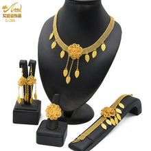 Load image into Gallery viewer, Luxury Dubai Jewelry Set 24K Gold Plated Big Nigerian Indian Necklaces Earrings Rings Sets Flower With Tassel Jewellery Wedding