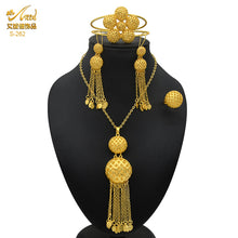 Load image into Gallery viewer, Luxury Dubai Jewelry Set 24K Gold Plated Big Nigerian Indian Necklaces Earrings Rings Sets Flower With Tassel Jewellery Wedding