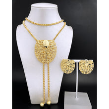 Load image into Gallery viewer, Dubai Gold Colored Jewelry For Women Adjustable Long Chain Necklace Color Hollow Out Big Pendant Earrings Set Wedding Party Gift
