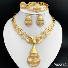 Load image into Gallery viewer, Dubai Gold Color Jewelry Sets For Women Ring Link Large Pendant Necklac Earrings Set Beautiful Wedding Party Gift