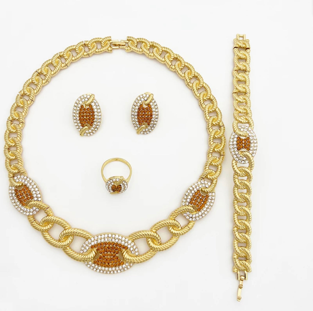 Dubai Luxury Jewelry For Women Italian Ladies Gold Plated Jewelry African Popular Necklace Earring Ring Bracelet Wedding Set