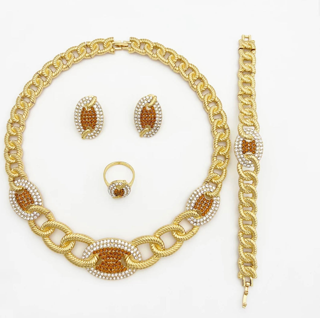 Dubai Luxury Jewelry For Women Italian Ladies Gold Plated Jewelry African Popular Necklace Earring Ring Bracelet Wedding Set
