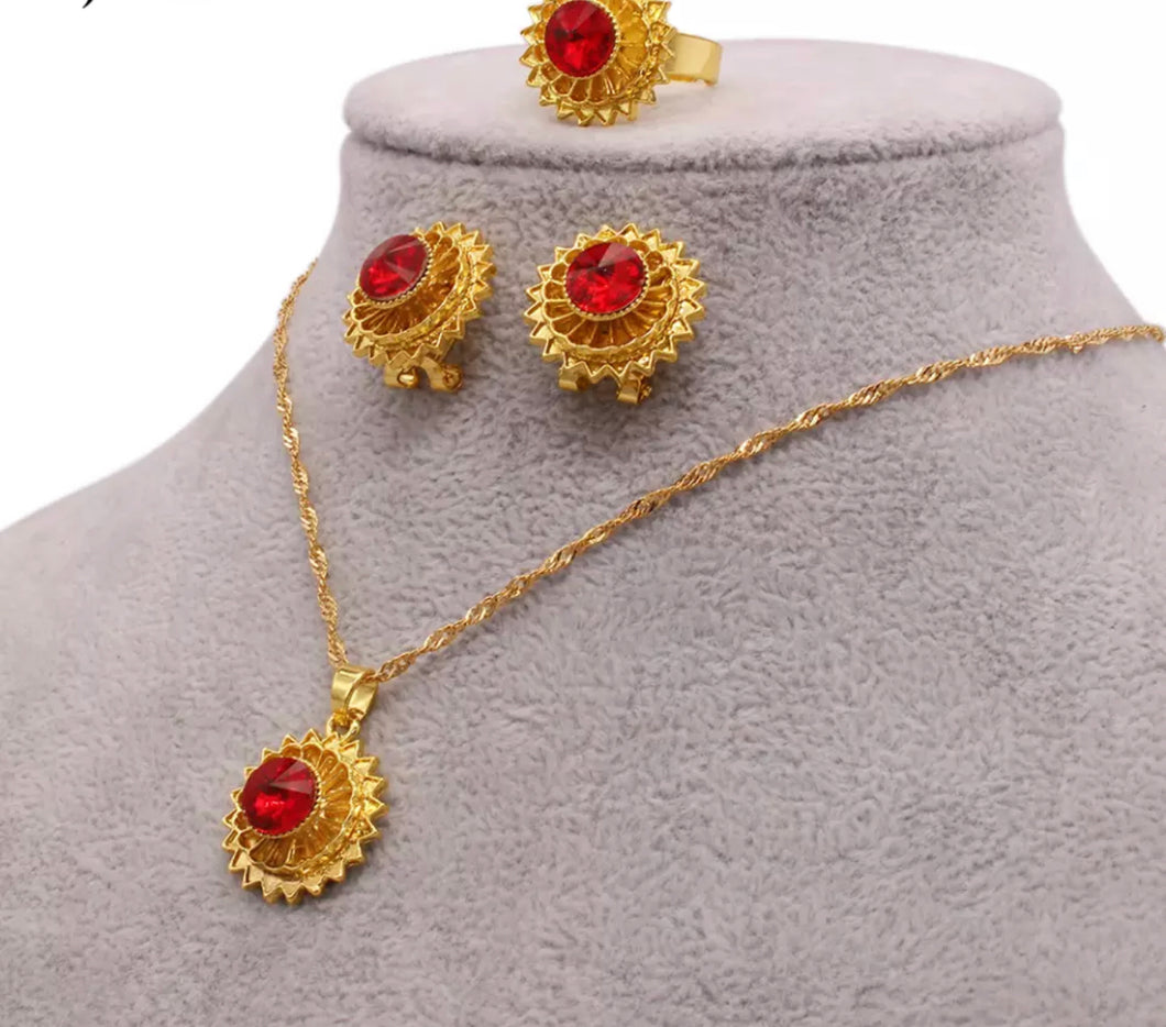 Ethiopian gold filled Jewelry sets for women necklace pendant earring African Dubai wedding bridal Ornament jewelery set gifts
