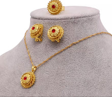 Load image into Gallery viewer, African Dubai trendy luxury 24K gold filled jewelry sets bridal necklace earrings rings wedding gifts jewellery set for women
