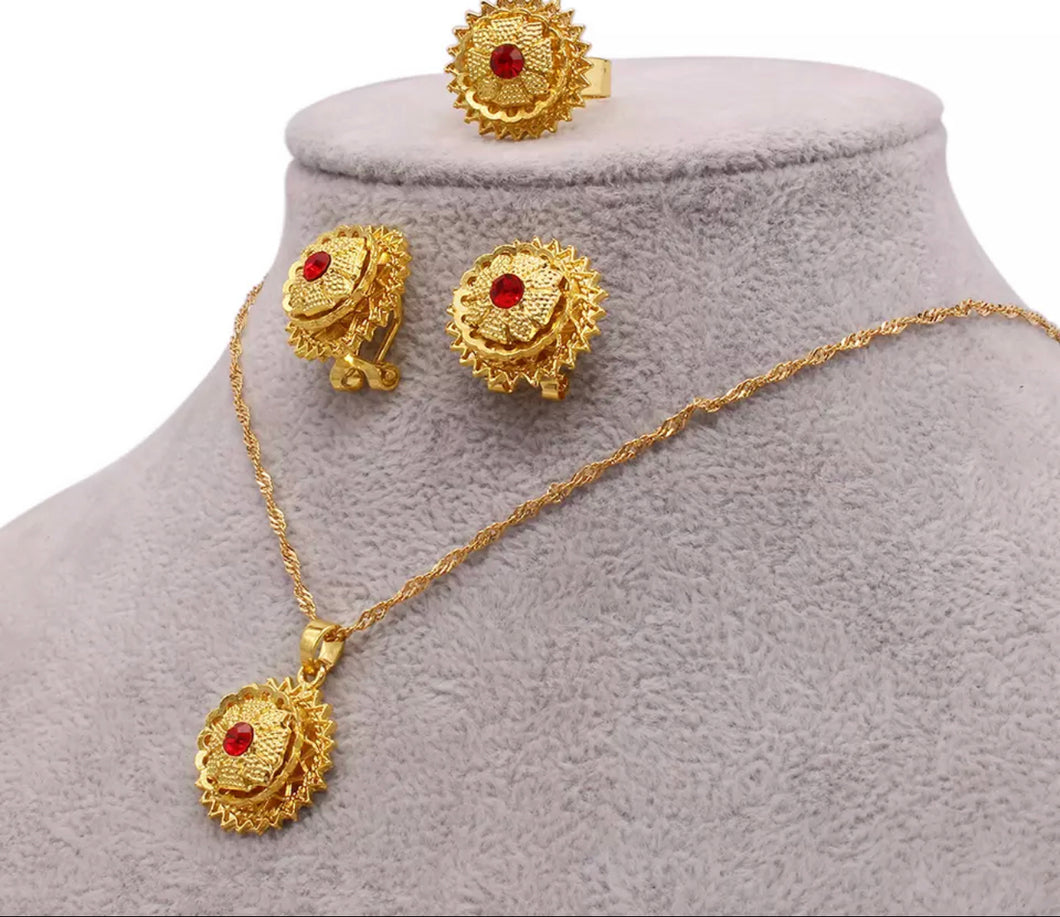 African Dubai trendy luxury 24K gold filled jewelry sets bridal necklace earrings rings wedding gifts jewellery set for women