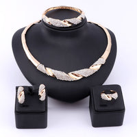 Wedding Bridal Jewelry Set Dubai Gold Color Crystal Women Party Necklace Bangle Earring Ring Fine African Beads Jewelry Set