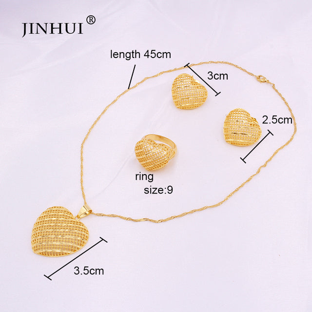 Jewelry sets Dubai Gold for women Necklace Heart Pendant Earring set African France Indian wedding Party bridal jewelery gifts
