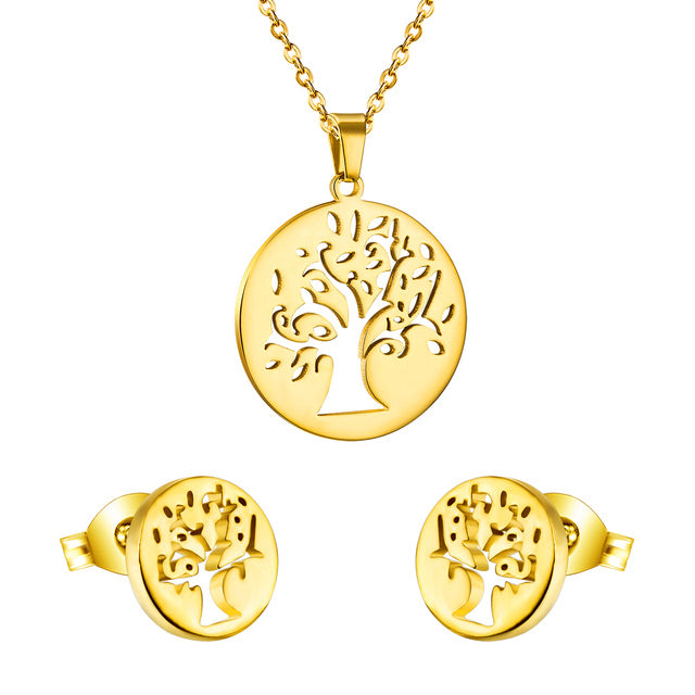 LUXUKISSKIDS Vintage Big Tree Gold Pendant Necklace With Earrings Women Dubai Indian Jewelry Set For Women Girls  Jewelry Gift