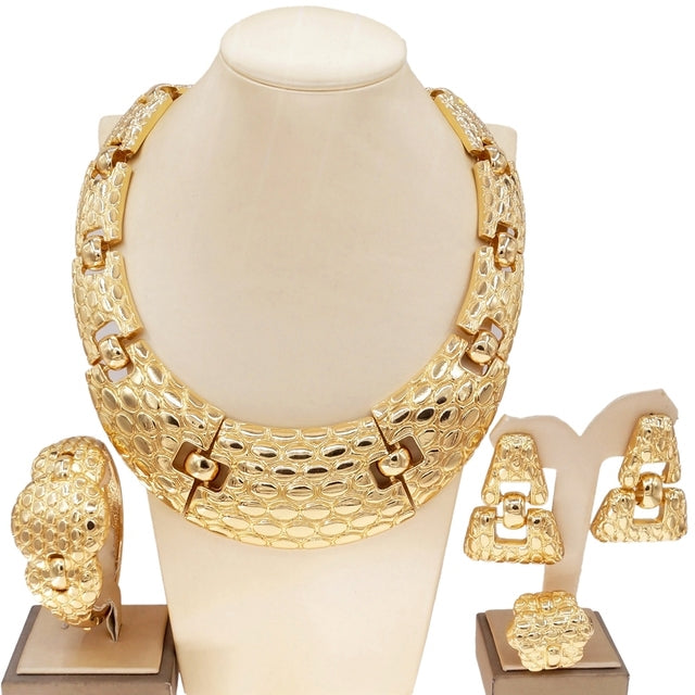 Latest Styles Italy Brazil Dubai Gold Big Luxury Jewelry Set High-end Woman Wedding Party Dating Necklace Bracelet Jewellery