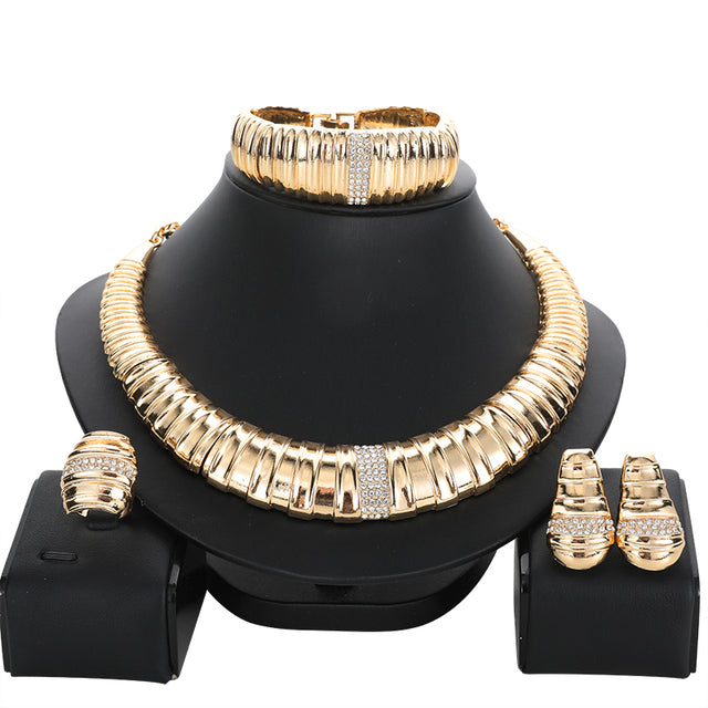 Yoomuna Italian Jewelry Set 18k Gold Plated Luxury Bridal Accessories For Women Bracelet Earring Ring Necklace Set