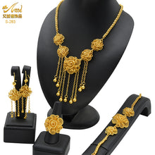 Load image into Gallery viewer, Luxury Dubai Jewelry Set 24K Gold Plated Big Nigerian Indian Necklaces Earrings Rings Sets Flower With Tassel Jewellery Wedding
