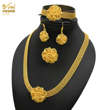 Load image into Gallery viewer, Luxury Dubai Jewelry Set 24K Gold Plated Big Nigerian Indian Necklaces Earrings Rings Sets Flower With Tassel Jewellery Wedding

