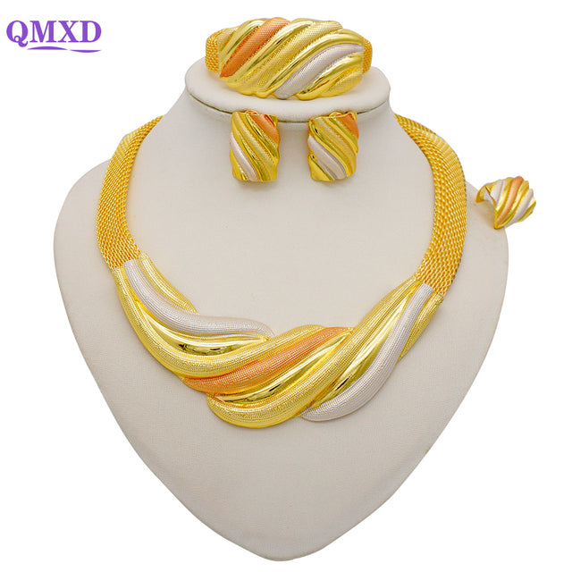 Nigeria Dubai Gold Jewelry sets For Women Big Necklace African Set Italian Bridal Jewellery Sets Wedding Collares Accessories