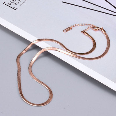Plated 18K Gold Snake Bone Chain Light Chain Necklace Female 999 Full Gold Clavicle Chain Valentine's Day Birthday Jewelry Gift