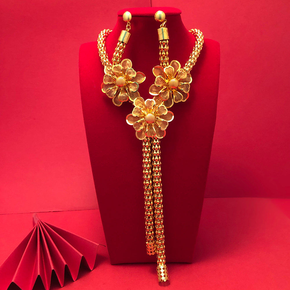 24K Dubai Gold Color Jewelry Sets For Women African India Party Wedding Necklace Pendant Earrings Jewellery Set Engagement Gifts