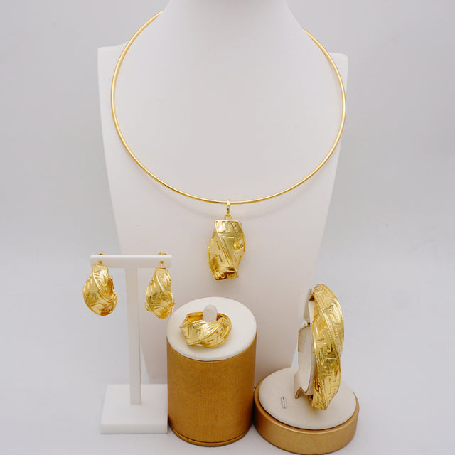 2022 Luxury 24k Dubai Gold Plated Jewelry Sets Unique Jewelry Set For Women India Party Wedding Necklace Bracelet Earring set