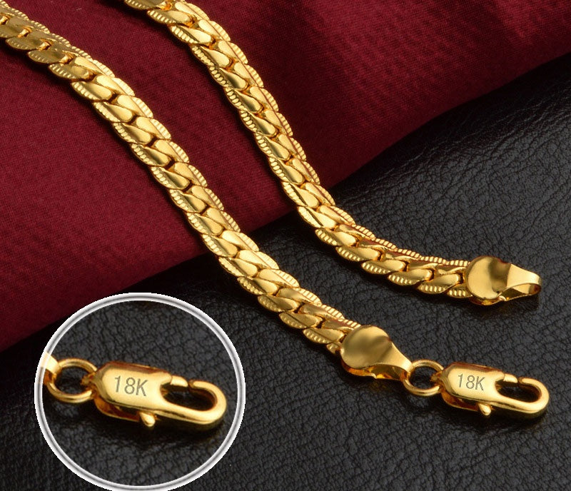 Unisex Necklace 18/20/24 Inch 18k Gold Plated 6mm Full Sideways Chain Necklace For Women Man Fashion Wedding Party Jewelry