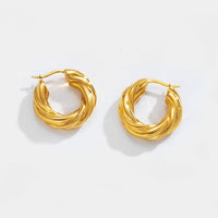INS Punk Stainless Steel Twisted Round Hollow Hoop Earrings For Women Metal 18K Gold Plated Hoop Earring Waterproof Jewelry