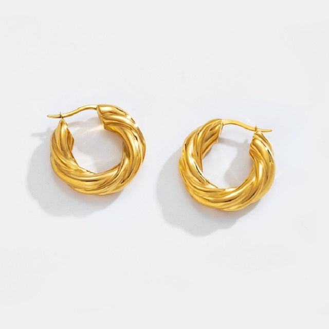 INS Punk Stainless Steel Twisted Round Hollow Hoop Earrings For Women Metal 18K Gold Plated Hoop Earring Waterproof Jewelry