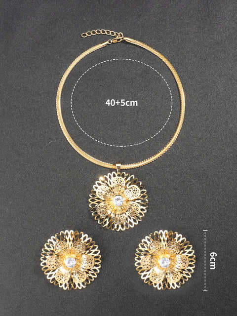 Nigeria Saudi Arabia Women Jewelry 2 Piece Set Necklace Earring Bracelet Ring For Women 18k Gold Plated Dubai Jewelry