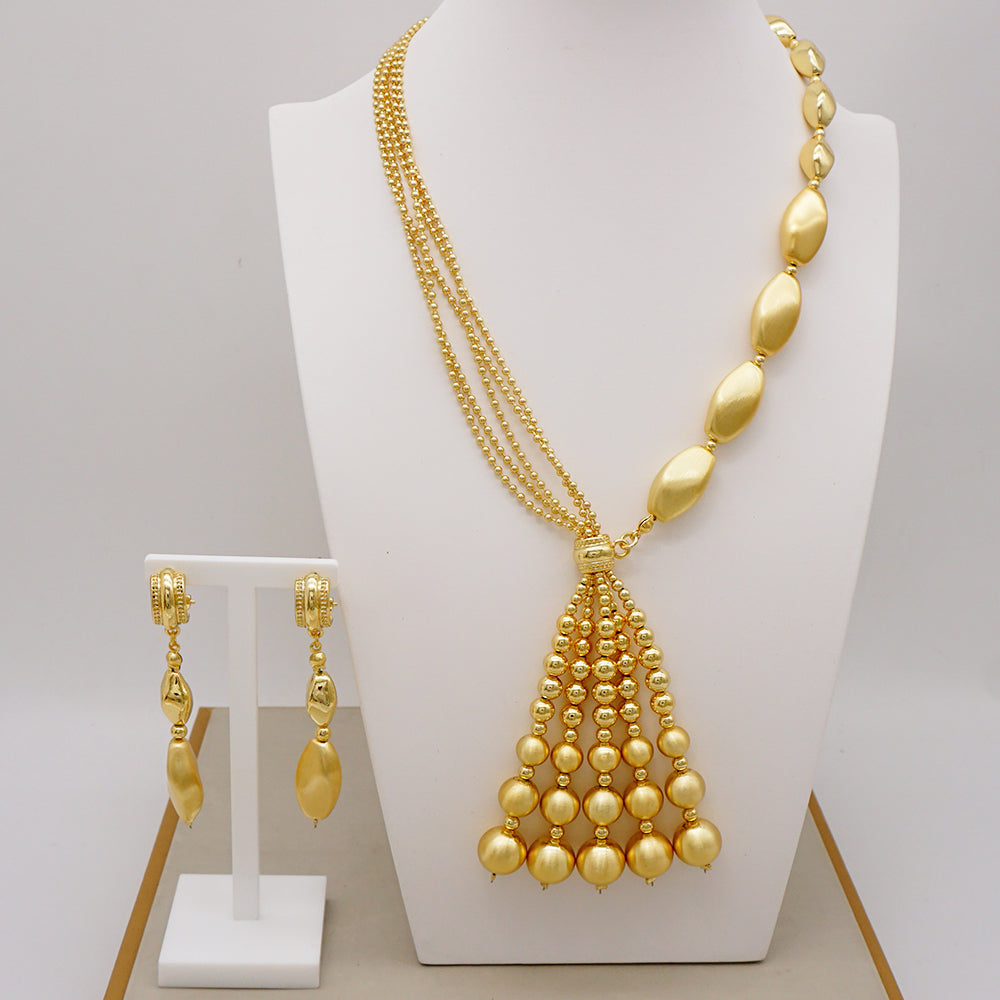 Fashion Wedding Jewelry Sets Gold Colour African Beads Necklaces Earrings Dubai Indian Bridal Jewelry Set For Women Party Gift