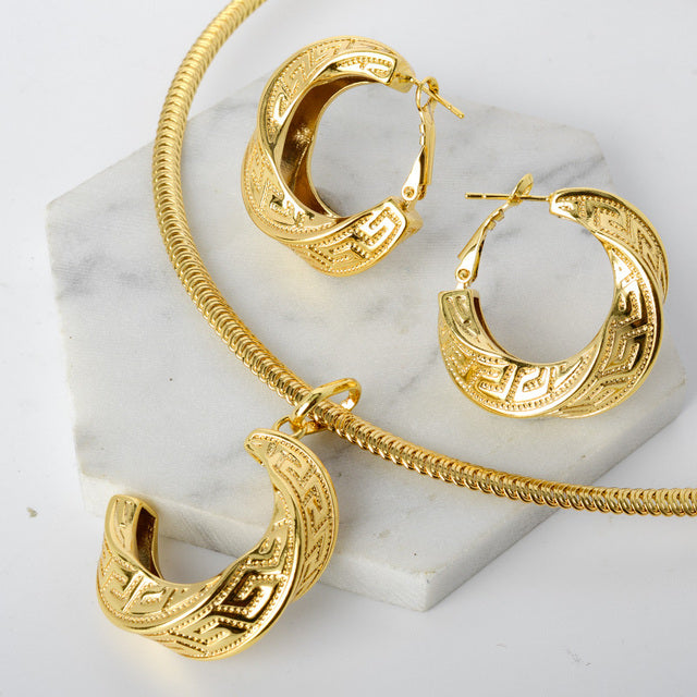 Diana Baby Jewelry Sets Fashion Dubai Hot Sale Earrings Pendent Necklace Gold Planted For Women Bridal Wedding Party Gifts