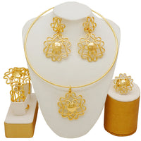 2022 Luxury 24k Dubai Gold Plated Jewelry Sets Unique Jewelry Set For Women India Party Wedding Necklace Bracelet Earring set