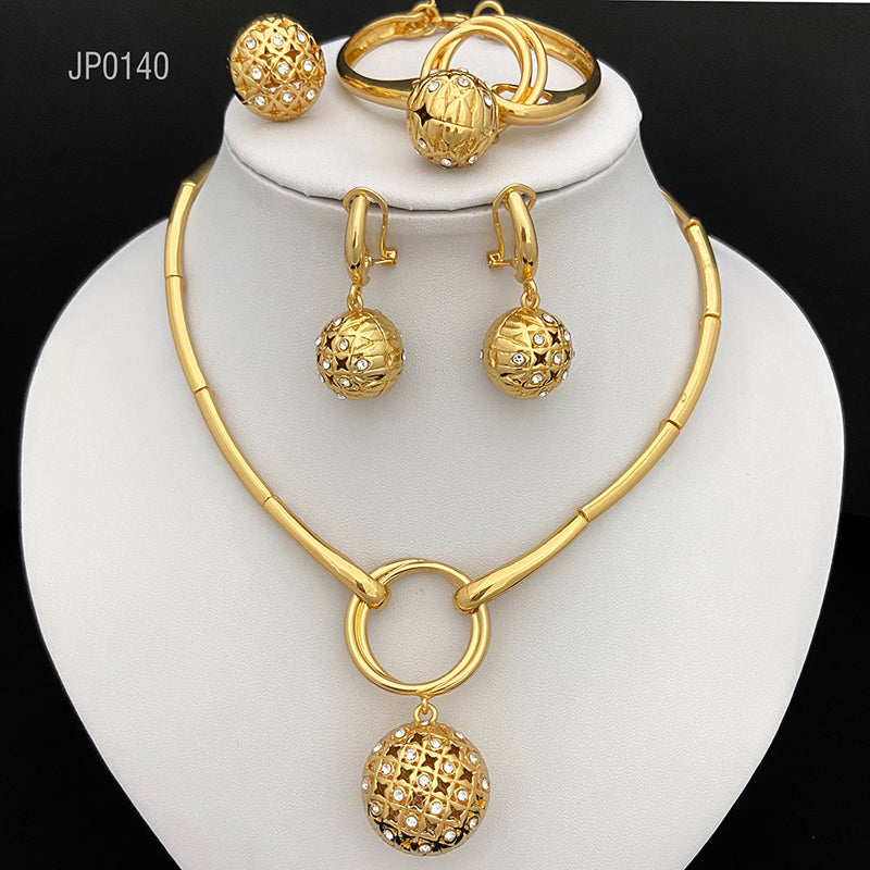 Nigeria Gold Plated Beads Jewelry For Women Dubai Fashion Gold Color Necklace Earring African Women Wedding Party Accessories