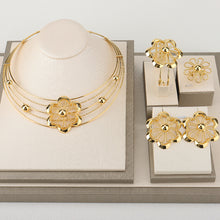 Load image into Gallery viewer, Dubai Gold Jewelry Set for Women Gold Plated Necklace Flower Earrings Bracelet Ring Jewelry for Nigerian Bridal Engagement Party
