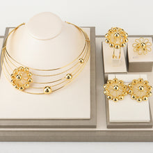 Load image into Gallery viewer, Dubai Gold Jewelry Set for Women Gold Plated Necklace Flower Earrings Bracelet Ring Jewelry for Nigerian Bridal Engagement Party
