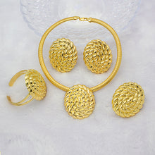Load image into Gallery viewer, Jewelry Set Women Fashion Oval Shape Wheatears African Dubai Gold Color Big Earrings Ring Bracelet Necklace for Bridal Wedding
