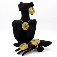 Load image into Gallery viewer, Jewelry Set Women Fashion Oval Shape Wheatears African Dubai Gold Color Big Earrings Ring Bracelet Necklace for Bridal Wedding
