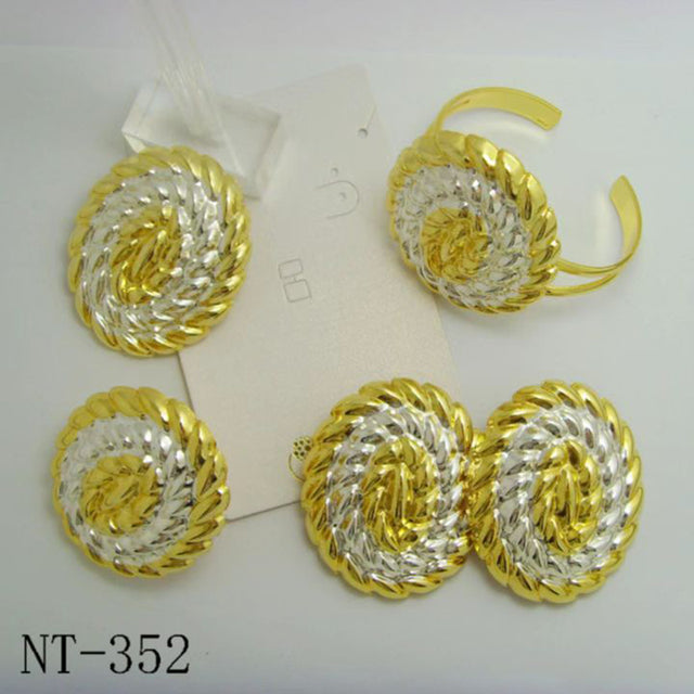 Jewelry Set Women Fashion Oval Shape Wheatears African Dubai Gold Color Big Earrings Ring Bracelet Necklace for Bridal Wedding