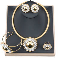 Jewelry Sets For Women Necklace Earrings Bracelet Ring Round Bead Pendant Dubai Gold Color Jewelry For Wedding Party 2022 Trend