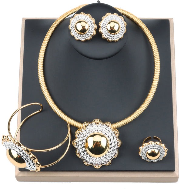 Jewelry Sets For Women Necklace Earrings Bracelet Ring Round Bead Pendant Dubai Gold Color Jewelry For Wedding Party 2022 Trend