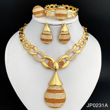 Load image into Gallery viewer, Dubai Gold Color Jewelry Sets For Women Ring Link Large Pendant Necklac Earrings Set Beautiful Wedding Party Gift
