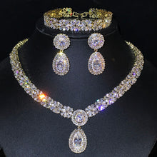 Load image into Gallery viewer, NEW Exclusive Dubai Gold Color Jewellery Luxury Cubic Zirconia Necklace Earring Bracelet Party Jewelry Set For Women
