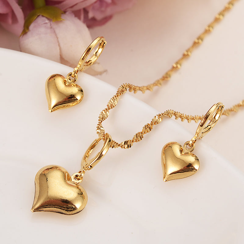 Gold dubai india heart  African jewelry Set Necklace pendant Earrings Ethiopia wedding bridl jewelry sets for women girl gifts